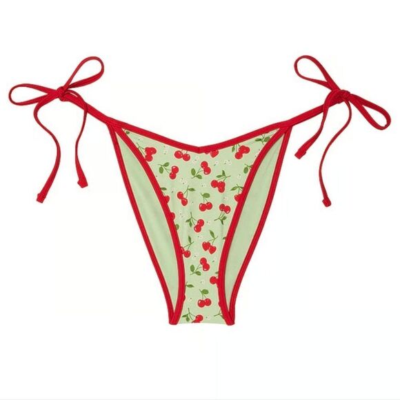 1304 NWT PINK by Frankies Bikinis Monty Bikini Bottom Cherry Hearts MED - Picture 1 of 5
